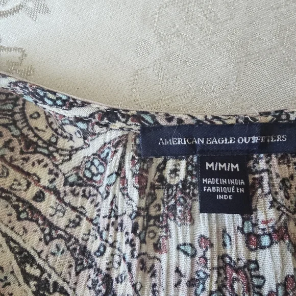 American Eagle Outfitters Boho Paisley Tie Front Blouse Top Peasant SZ M - Picture 7 of 11